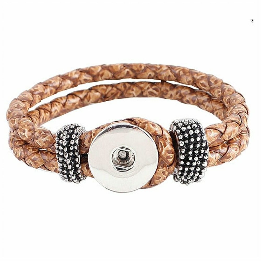 Snap Button Jewelry Light Brown Leather Bracelet